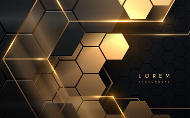 Wall Mural - Abstract black and gold hexagonal luxury background