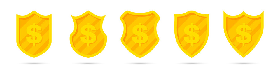 Poster - Set of golden different shields with dollar icon. Money protection