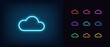 © Дмитрий Майер - Neon cloud icon. Glowing neon cloud sign, outline technology pictogram