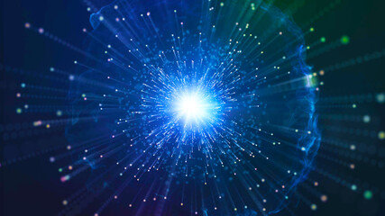 Poster - Particle explosion. Big data vizualization.  3d rendering.