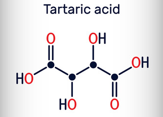 Sticker - Tartaric acid molecule. It is antioxidant E334, occurs in grapes, bananas, tamarinds, citrus. Skeletal chemical formula