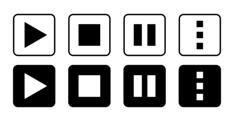 Poster - Play Stop Pause Details Set of Black and White Button Icons. Vector Image.