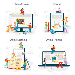 Wall Mural - Math school subject online service or platform set. Learning mathematics,