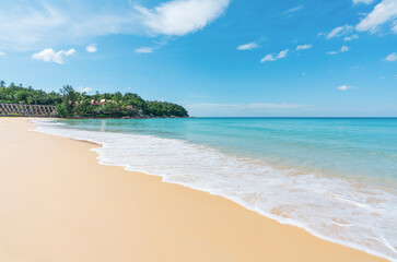 Wall Mural - beautiful the sea and blue sky with cloud island and wave on the beach, nature on day