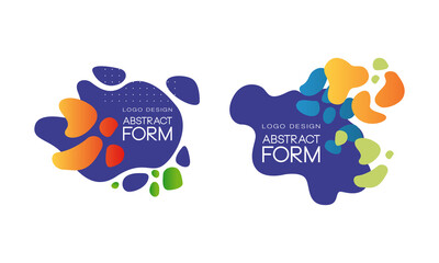 Poster - Abstract Form Logo Design Set, Modern Bright Geometric Liquid Shapes Vector Illustration