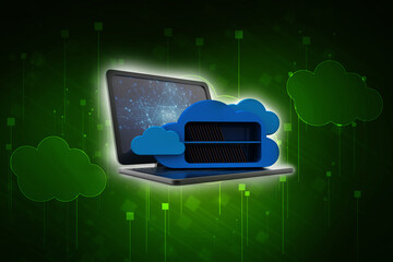 Poster - 3d rendering Data storage. Laptop and files

