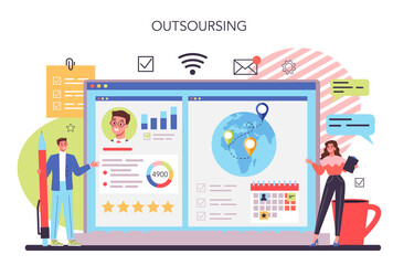 Wall Mural - Freelance or outsoursing online service or platform. People working remotely