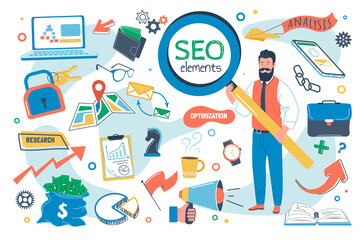 Poster - Seo optimization concept isolated elements set