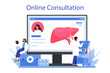 Hepatologist online service or platform. Doctor make liver examination