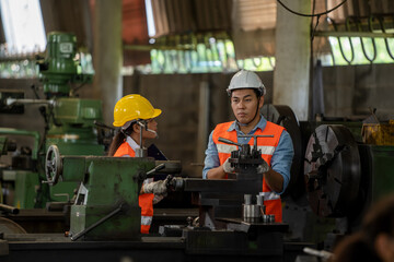 Aufkleber - Industrial workers are working in metal manufacturing industry factory,Industrial,Mechanic,Engineering concept.
