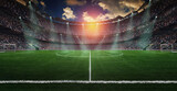 Fototapeta Sport - Football lies in the smoke on stadium grass