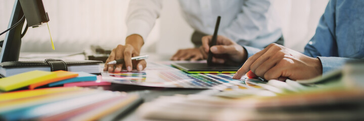 Fototapete - Architects designer team working with color palette chart.