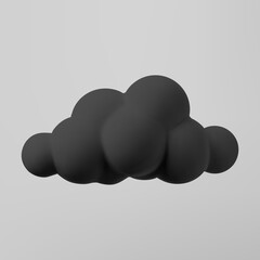 Wall Mural - 3d black cloud isolated on a grey background. Render soft cartoon fluffy black cloud icon, dark dust or smoke. 3d geometric shape vector illustration