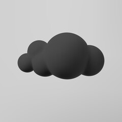 Wall Mural - 3d black cloud isolated on a grey background. Render soft cartoon fluffy black cloud icon, dark dust or smoke. 3d geometric shape vector illustration