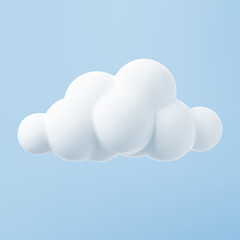 Wall Mural - White 3d cloud isolated on a blue background. Render soft round cartoon fluffy cloud icon in the blue sky. 3d geometric shape vector illustration