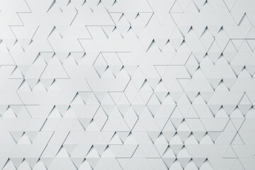 Poster - White triangular particles background abstract design. Wallpaper concept, 3d rendering