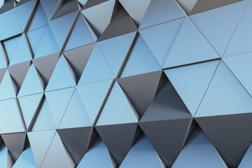 Poster - Modern backdrop with dark metallic and mirror effect triangles, 3D rendering, mock up