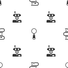 Canvas Print - Set Book, Magnifying glass and Robot on seamless pattern. Vector