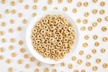 Bowl With Cereal Cheerios Isolated On White Background