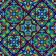 Stained-glass Window With Colored Piece. Decorative Mosaic Tile Pattern.