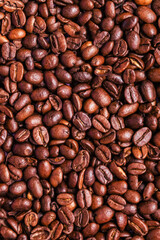 Wall Mural - Roasted coffee beans pattern background, flat lay