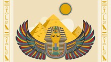 Wing Egypt Banner, Art Symbol, Decorative Ornament, Ancient Culture, Egyptian Pattern, Design, Cartoon Style Vector Illustration.