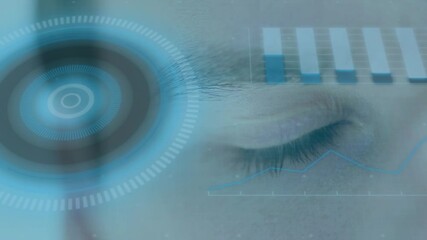 Poster - Animation of scope scanning and data processing over man's eye in background