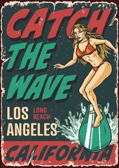 Sticker - California surfing vintage poster