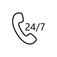 Poster - Call icon. Phone 24 hours and 7 days service. Black contour of handset old symbol. Vector isolated on white background.
