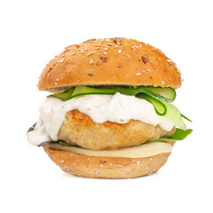 Fishburger with cod isolated on white