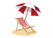 Liegestuhl am Strand und Sonnenschirm