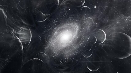 Poster - Spiral galaxy and planets in deep space