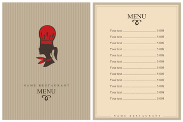 Wall Mural - template restaurant menu design with lady chef