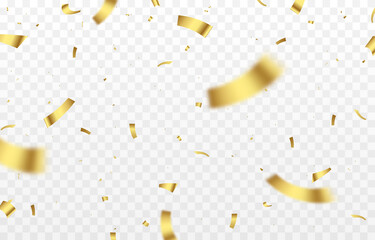 Wall Mural - Vector confetti png. Gold confetti falls from the sky. Glittering confetti on a transparent background. Holiday, birthday.