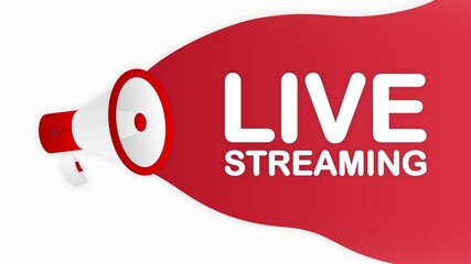 Poster - Megaphone LIVE STREAMING countdown template with red objects on white background. Motion graphic.