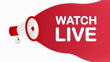 Poster - Megaphone WATCH LIVE countdown template with red objects on white background. Motion graphic.