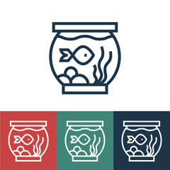 Sticker - Linear vector icon with fish tank