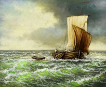 Oil Paintings Sea Landscape, Fine Art, Sailing Ship In The Sea