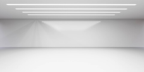 Poster - modern white living loft room with glossy wall surface and reflections empty wall 3d render illustration