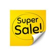 © blankstock - Super Sale. Sticker note with offer message. Special offer price sign. Advertising Discounts symbol. Yellow sticker banner. Super sale badge shape. Post note. Adhesive offer paper sheet. Vector