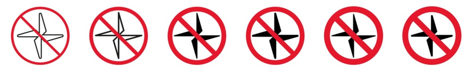 Wall Mural - Prohibition Sign Fan Forbidden Icon Set | Propeller Prohibition Signs Rotor Blades Prohibited Vector Illustration Logo | Wind Power Prohibition Sign Isolated Collection