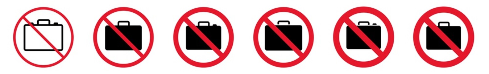 Wall Mural - Prohibition Sign Suitcase Forbidden Icon Set | Business Bag Prohibition Signs Travel Baggage Vacation Prohibited Vector Illustration | Briefcase Prohibition Sign Isolated
