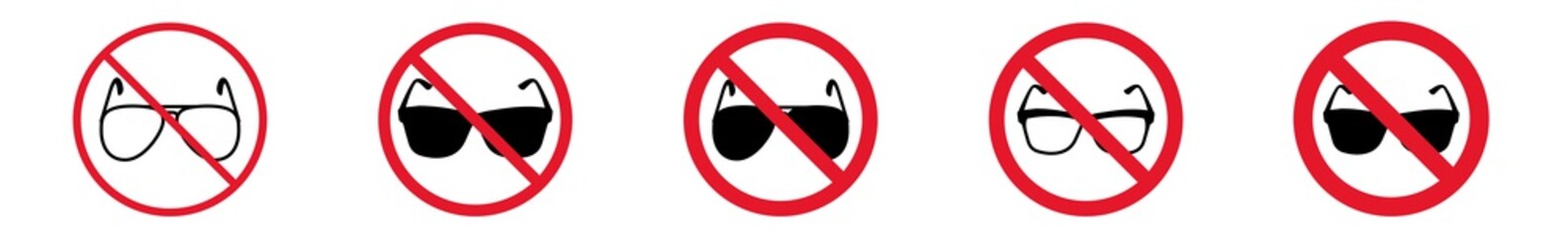 Wall Mural - Prohibition Sign Sunglasses Forbidden Icon Set | Dark Glasses Prohibition Signs Goggles Prohibited Vector Illustration Logo | Sunglasses Prohibition Sign Isolated Collection