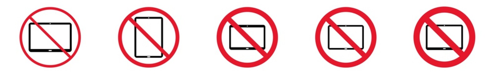 Wall Mural - Prohibition Sign Tablet Computer Forbidden Icon Set | Tablets PC Prohibition Signs Prohibited Vector Illustration Logo | Tablet Display Device Prohibition Sign Isolated Collection