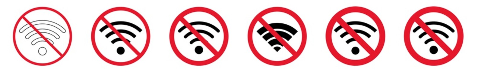 Wall Mural - Prohibition Sign Internet Wireless Hotspot Forbidden Icon Set | Connection Signal Prohibition Signs Prohibited Vector Illustration Logo | Wlan Web Prohibition Sign Isolated