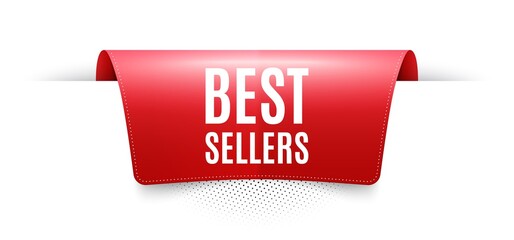 Poster - Best sellers. Red ribbon label tag. Special offer price sign. Advertising discounts symbol. Infographics price tag banner. Best sellers badge shape. Website ribbon label banner. Vector