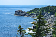 A View Of The Rocky Coast And Atlantic Ocean From A Cliff On Mohegan Island, Maine. 