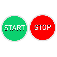 Poster - red and green button on white background. start and stop button set. round web buttons.