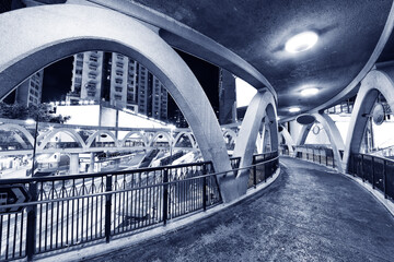 Poster - Empty pedestrian walkway in downtown of Hong Kong city at night