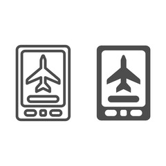 Poster - Flight booking in smartphone line and solid icon, airlines concept, mobile booking vector sign on white background, mobile booking outline style for mobile concept and web design. Vector graphics.